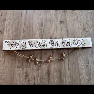 Decorative Wooden Sign with Clothespins - White and Red